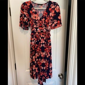 Faux wrap floral knit dress